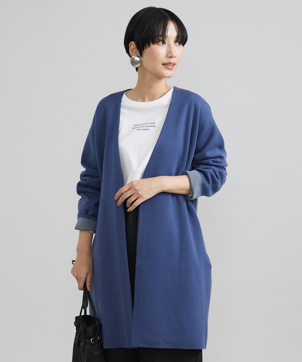 F6SAV24330 MICHEL KLEIN(小さいサイズ)(メゾン ドゥ サンク) [小さいサイズ]ダブルフェイスニットコーディガン ダークグレー(93)