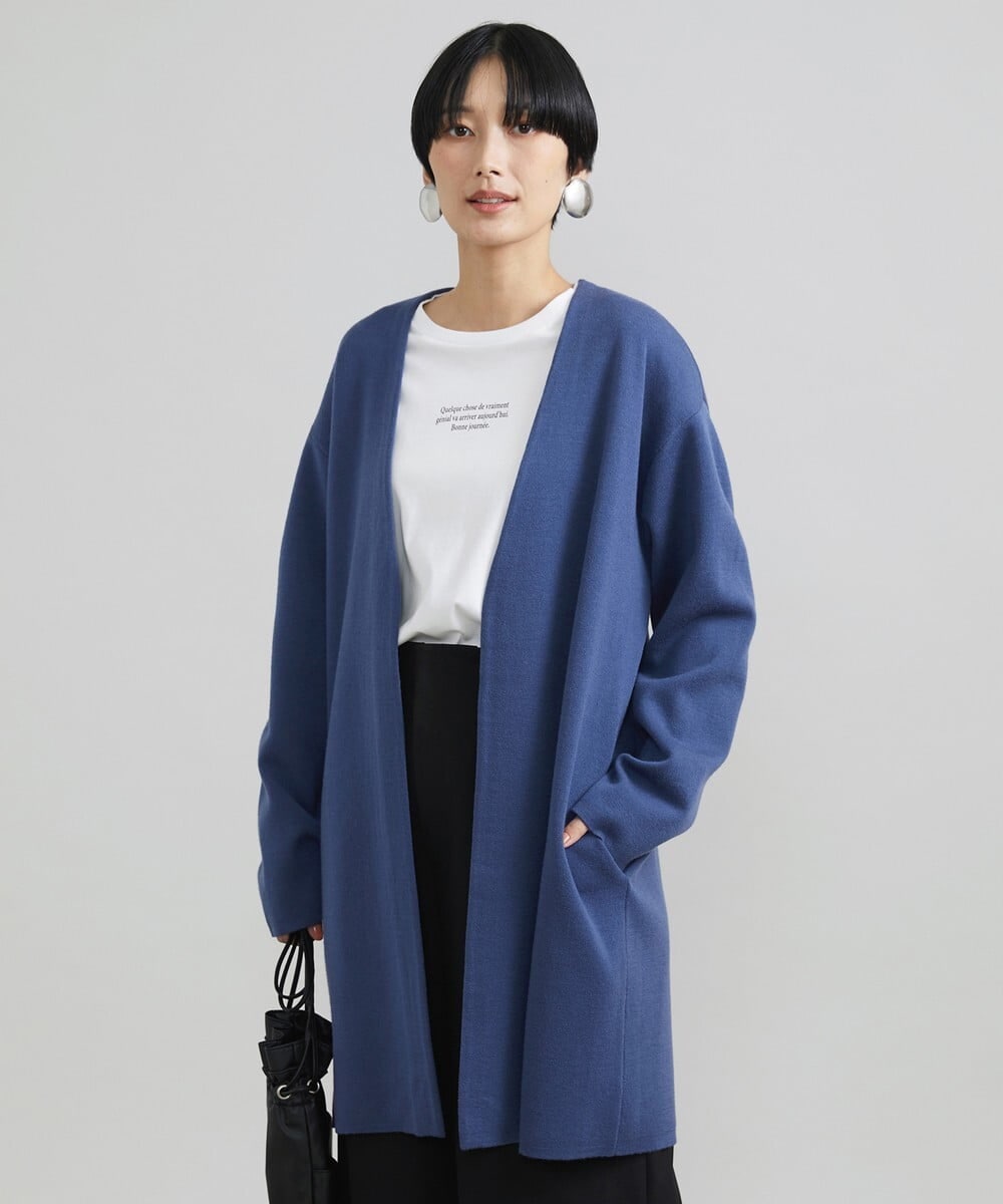 F6SAV24330 MICHEL KLEIN(小さいサイズ)(メゾン ドゥ サンク) [小さいサイズ]ダブルフェイスニットコーディガン ダークグレー(93)
