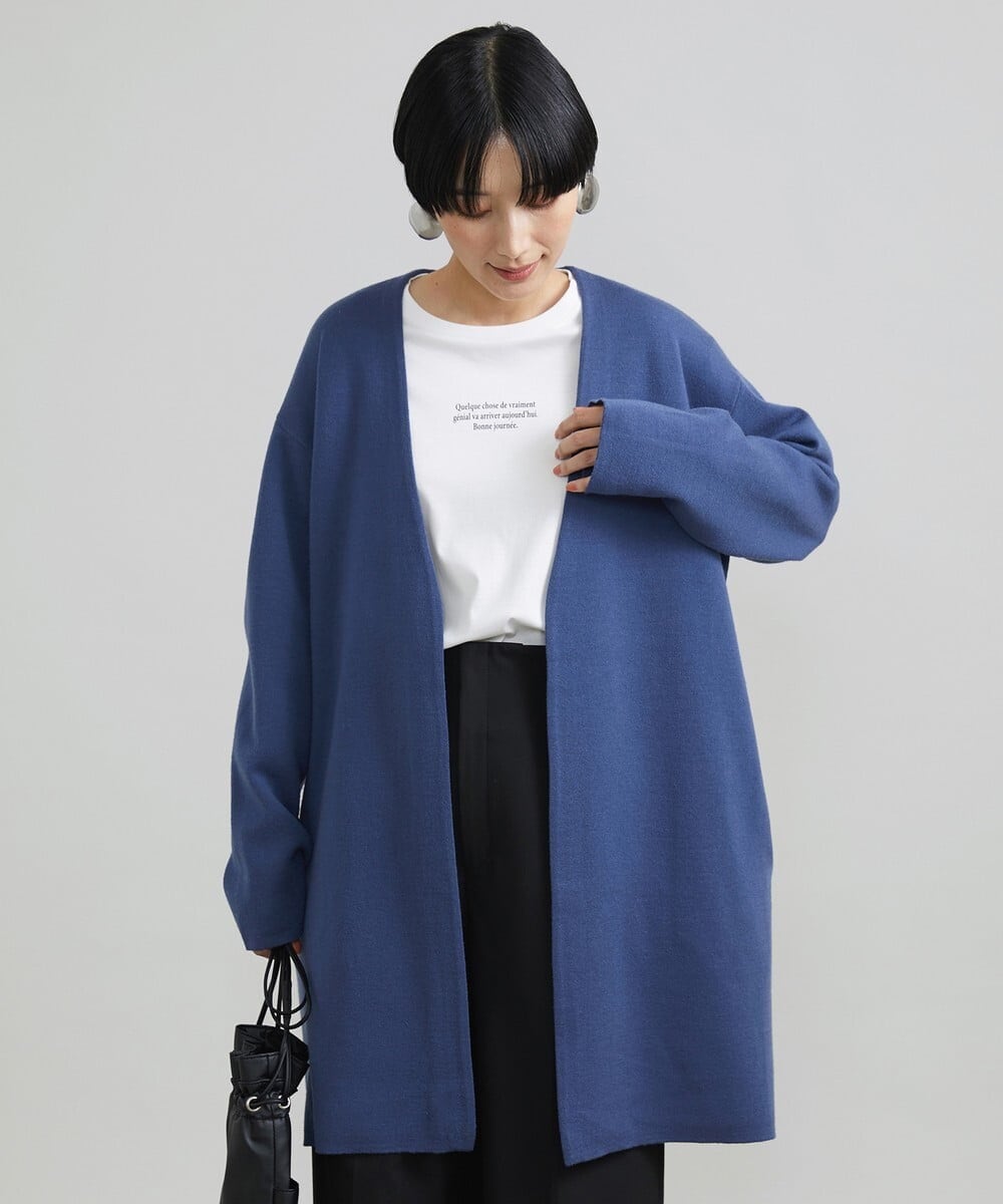 F6SAV24330 MICHEL KLEIN(小さいサイズ)(メゾン ドゥ サンク) [小さいサイズ]ダブルフェイスニットコーディガン ダークグレー(93)