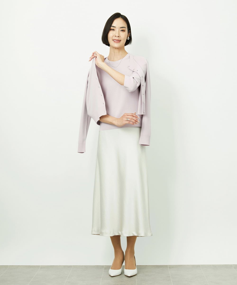 F6SDD01230 MICHEL KLEIN(小さいサイズ)(メゾン ドゥ サンク) [小さいサイズ][アンサンブル対応]コンパクトクルーネックカーディガン ラベンダー