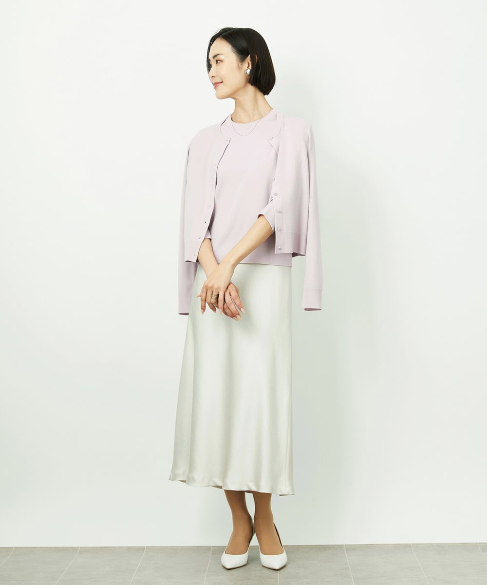 F6SDD01230 MICHEL KLEIN(小さいサイズ)(メゾン ドゥ サンク) [小さいサイズ][アンサンブル対応]コンパクトクルーネックカーディガン ラベンダー