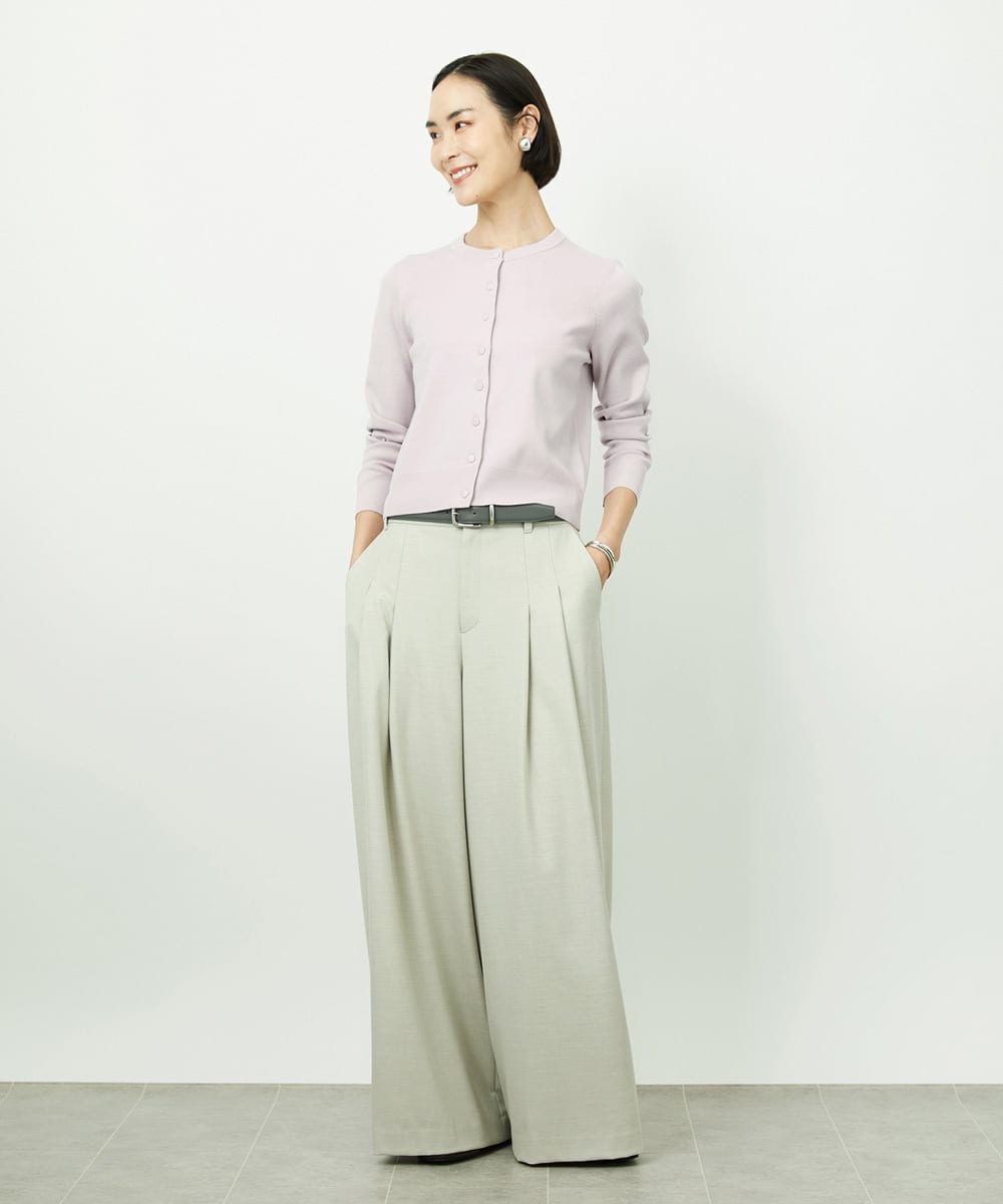 F6SDD01230 MICHEL KLEIN(小さいサイズ)(メゾン ドゥ サンク) [小さいサイズ][アンサンブル対応]コンパクトクルーネックカーディガン ラベンダー