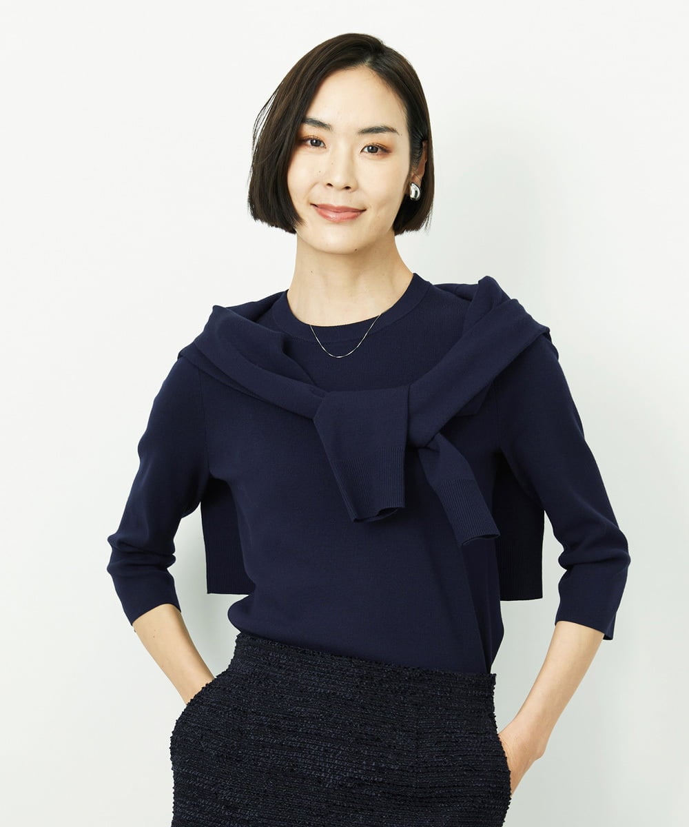 F6SDD01230 MICHEL KLEIN(小さいサイズ)(メゾン ドゥ サンク) [小さいサイズ][アンサンブル対応]コンパクトクルーネックカーディガン ラベンダー