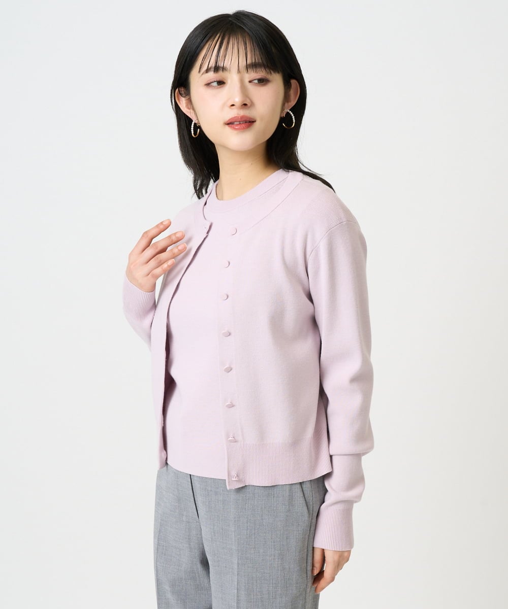 F6SDD01230 MICHEL KLEIN(小さいサイズ)(メゾン ドゥ サンク) [小さいサイズ][アンサンブル対応]コンパクトクルーネックカーディガン ラベンダー