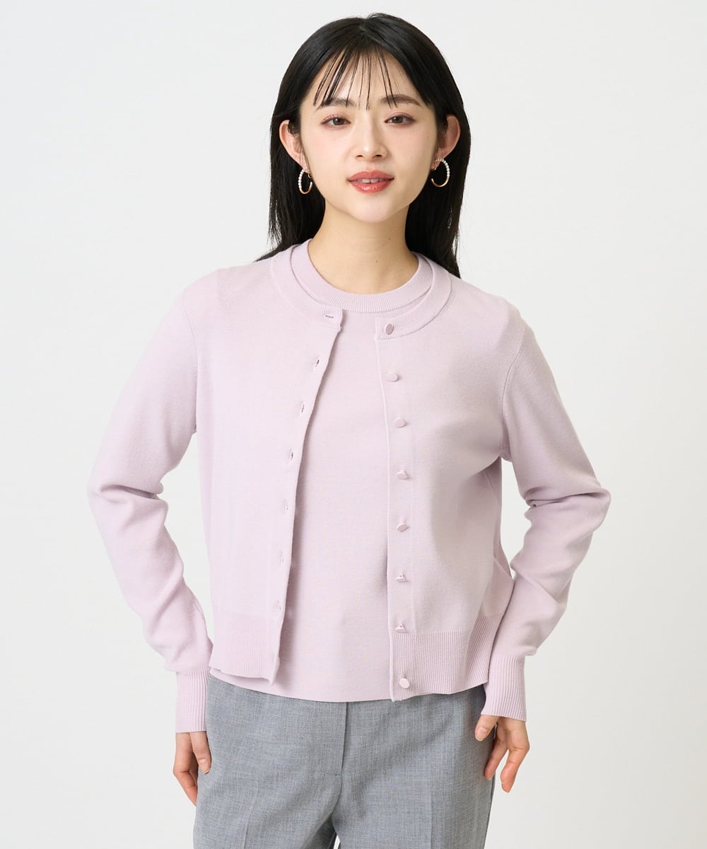 F6SDD01230 MICHEL KLEIN(小さいサイズ)(メゾン ドゥ サンク) [小さいサイズ][アンサンブル対応]コンパクトクルーネックカーディガン ラベンダー