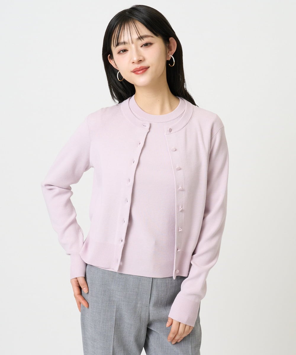 F6SDD01230 MICHEL KLEIN(小さいサイズ)(メゾン ドゥ サンク) [小さいサイズ][アンサンブル対応]コンパクトクルーネックカーディガン ラベンダー