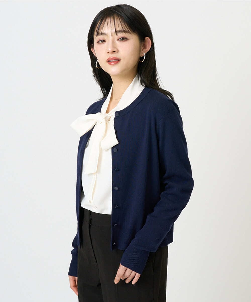 F6SDD01230 MICHEL KLEIN(小さいサイズ)(メゾン ドゥ サンク) [小さいサイズ][アンサンブル対応]コンパクトクルーネックカーディガン ラベンダー