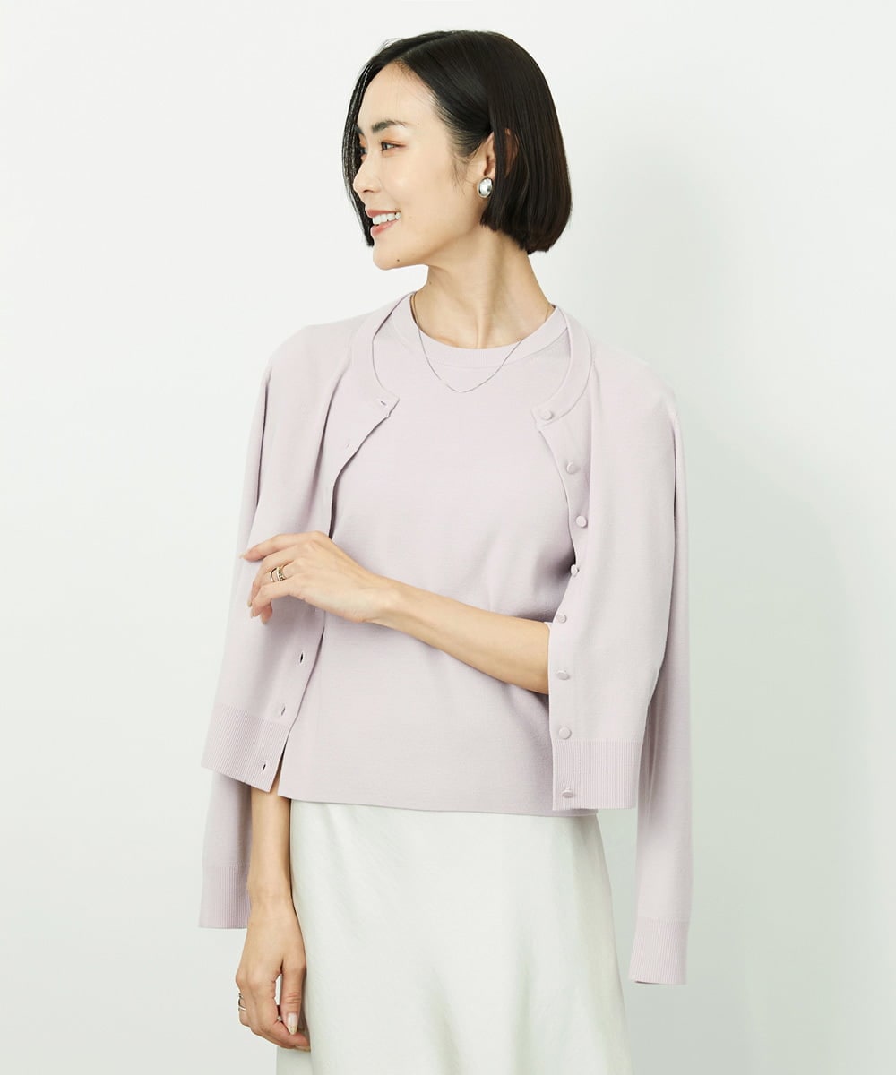 F6SDD01230 MICHEL KLEIN(小さいサイズ)(メゾン ドゥ サンク) [小さいサイズ][アンサンブル対応]コンパクトクルーネックカーディガン ラベンダー