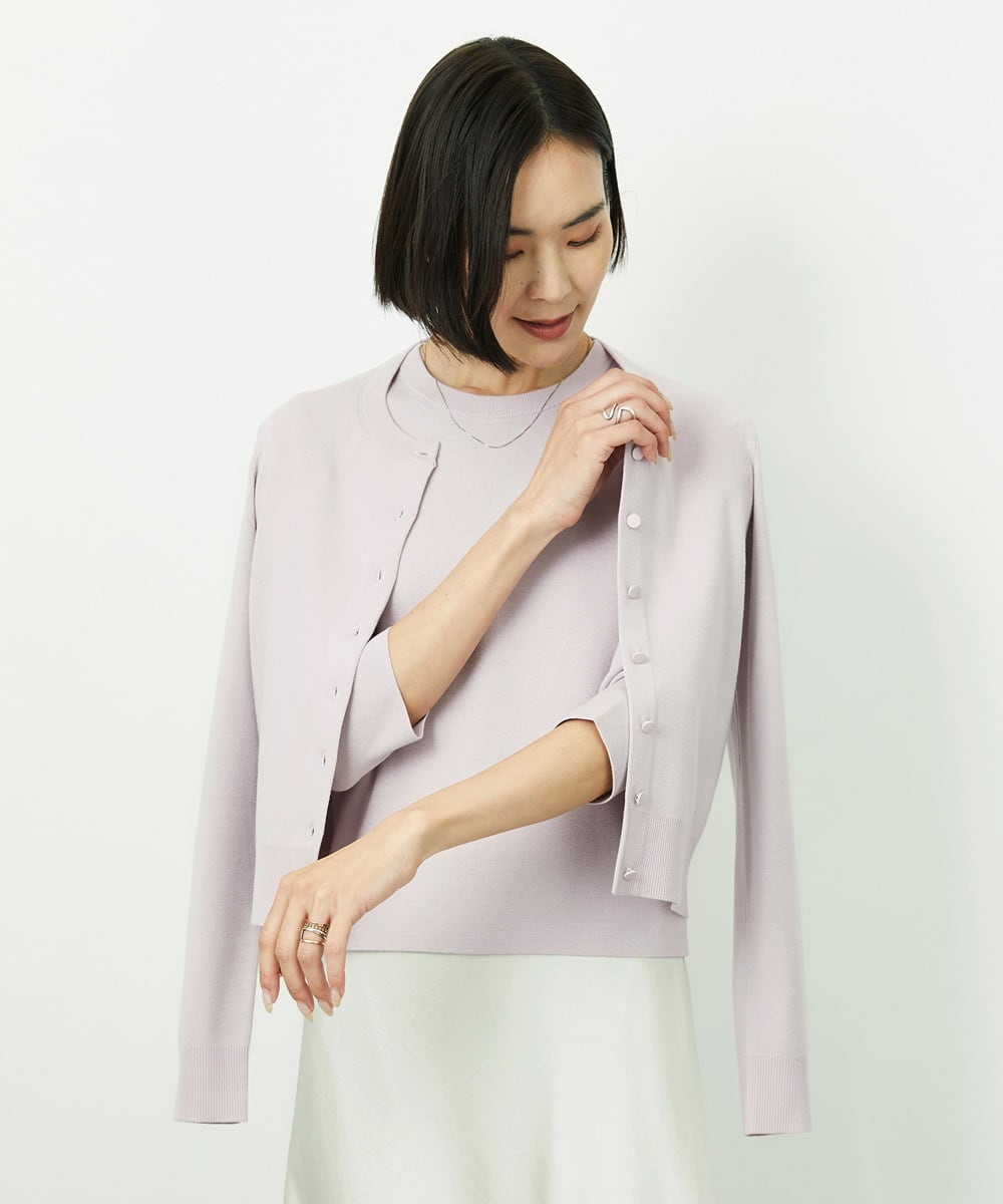 F6SDD01230 MICHEL KLEIN(小さいサイズ)(メゾン ドゥ サンク) [小さいサイズ][アンサンブル対応]コンパクトクルーネックカーディガン ラベンダー