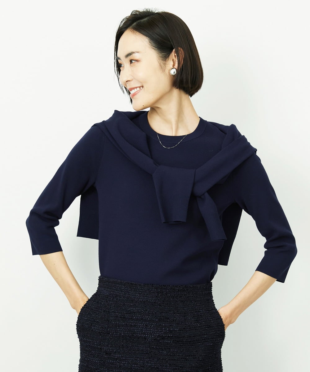 F6SDD01230 MICHEL KLEIN(小さいサイズ)(メゾン ドゥ サンク) [小さいサイズ][アンサンブル対応]コンパクトクルーネックカーディガン ラベンダー