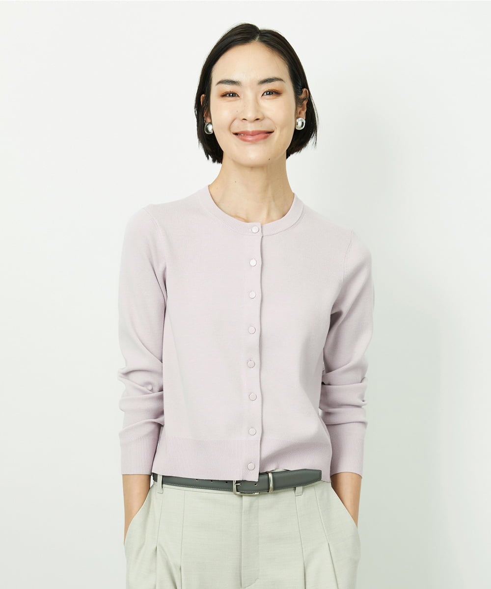 F6SDD01230 MICHEL KLEIN(小さいサイズ)(メゾン ドゥ サンク) [小さいサイズ][アンサンブル対応]コンパクトクルーネックカーディガン ラベンダー