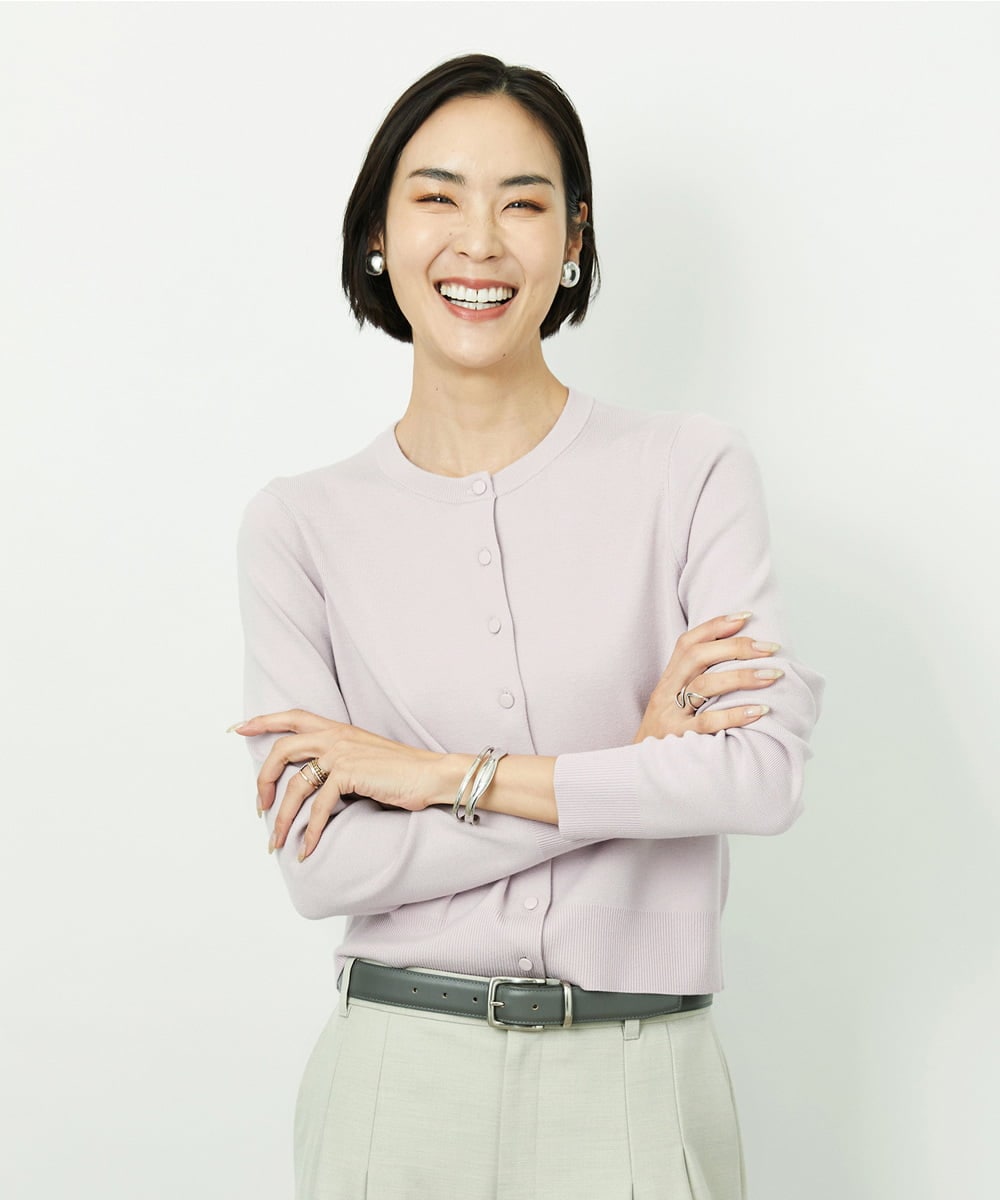 F6SDD01230 MICHEL KLEIN(小さいサイズ)(メゾン ドゥ サンク) [小さいサイズ][アンサンブル対応]コンパクトクルーネックカーディガン ラベンダー