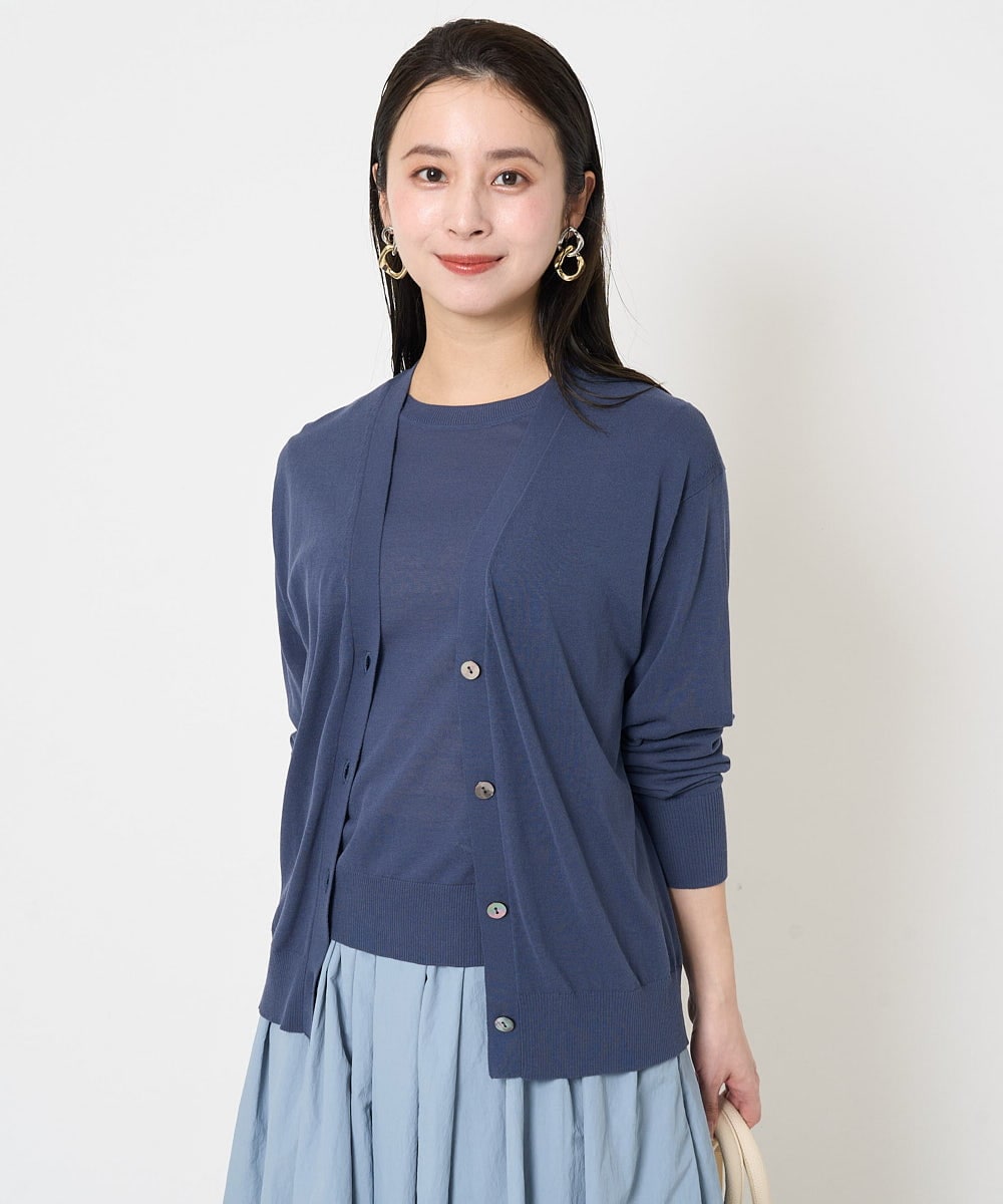 F6SGA18230 MICHEL KLEIN(小さいサイズ)(メゾン ドゥ サンク) [小さいサイズ]Vネックニットカーディガン(アンサンブル対応) ネイビー