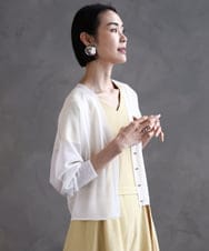 F6SGA19230 MICHEL KLEIN(小さいサイズ)(メゾン ドゥ サンク) [小さいサイズ]シアーラメVネックカーディガン ホワイト