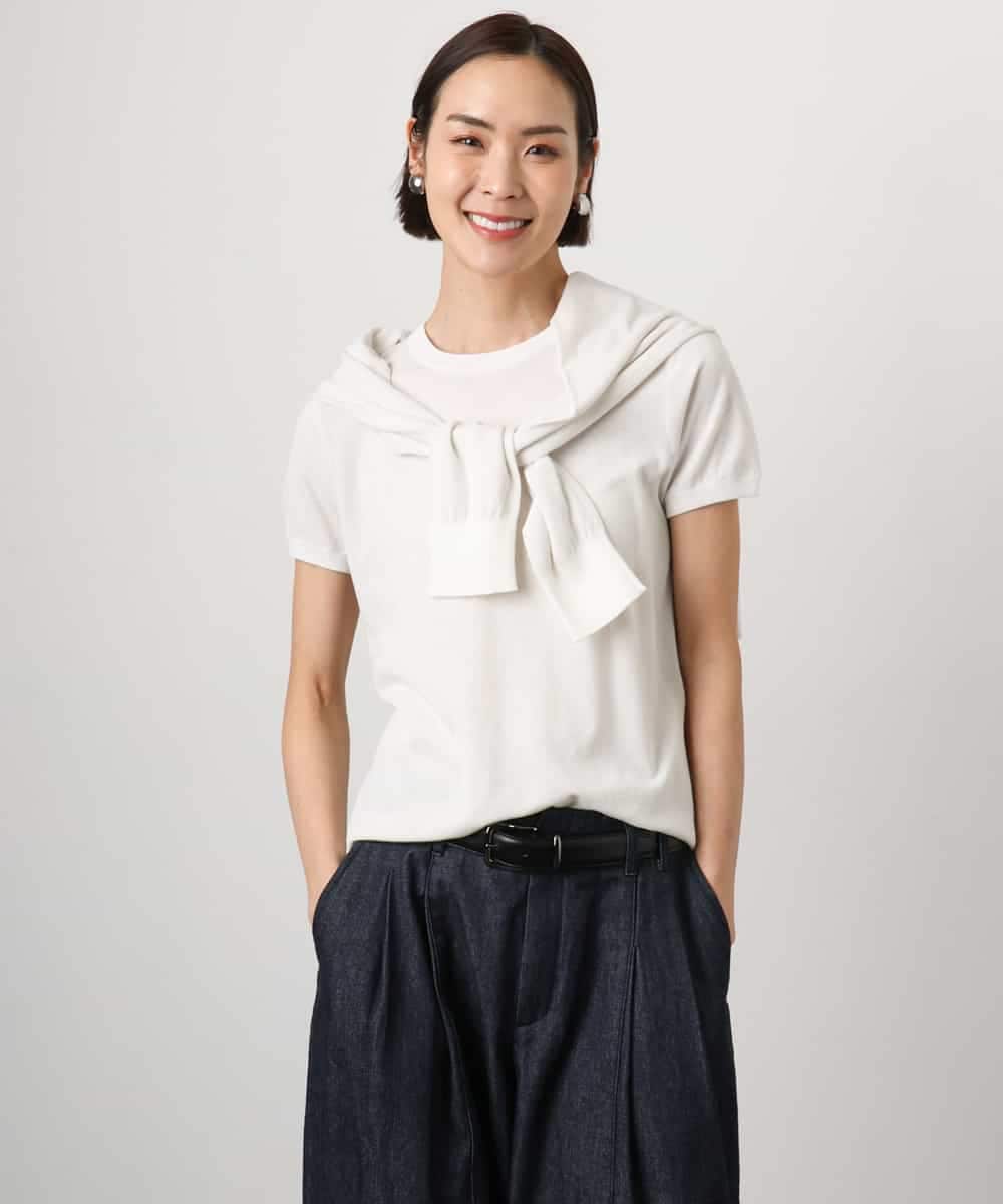 F6SGD24230 MICHEL KLEIN(小さいサイズ)(メゾン ドゥ サンク) [小さいサイズ][アンサンブル対応]シアーカーディガン アイボリー