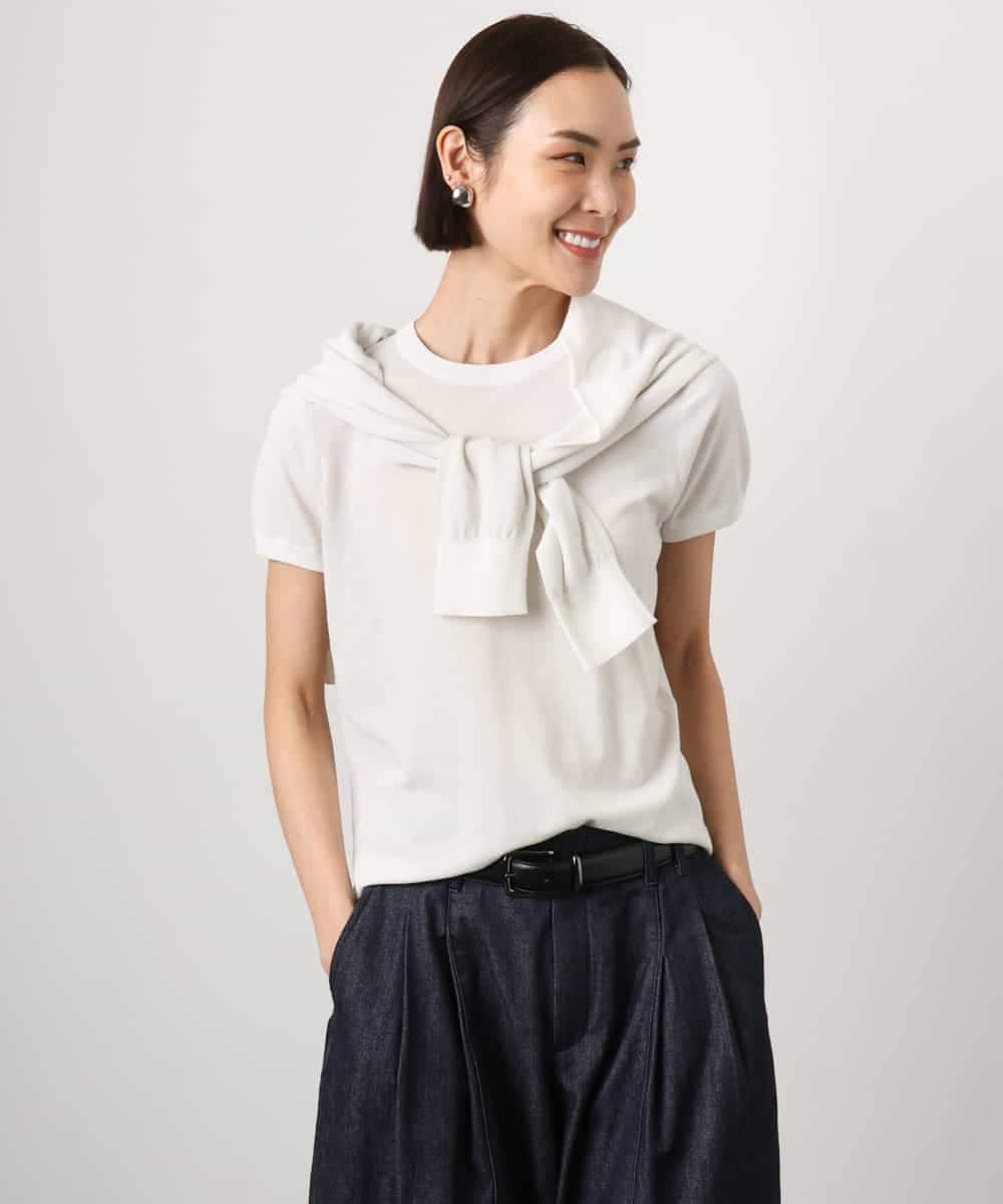 F6SGD24230 MICHEL KLEIN(小さいサイズ)(メゾン ドゥ サンク) [小さいサイズ][アンサンブル対応]シアーカーディガン アイボリー