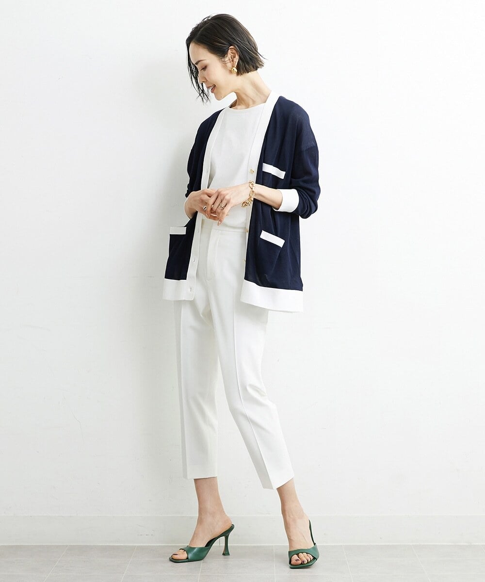 F6SGS26230 MICHEL KLEIN(小さいサイズ)(メゾン ドゥ サンク) [小さいサイズ]Vネックメタルボタンロングカーディガン（アンサンブル対応） ネイビー(57)
