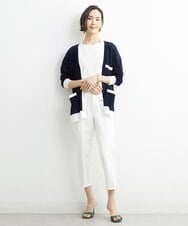 F6SGS26230 MICHEL KLEIN(小さいサイズ)(メゾン ドゥ サンク) [小さいサイズ]Vネックメタルボタンロングカーディガン（アンサンブル対応） ネイビー(57)