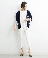 F6SGS26230 MICHEL KLEIN(小さいサイズ)(メゾン ドゥ サンク) [小さいサイズ]Vネックメタルボタンロングカーディガン（アンサンブル対応） ネイビー(57)