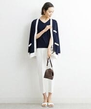 F6SGS26230 MICHEL KLEIN(小さいサイズ)(メゾン ドゥ サンク) [小さいサイズ]Vネックメタルボタンロングカーディガン（アンサンブル対応） ネイビー(57)