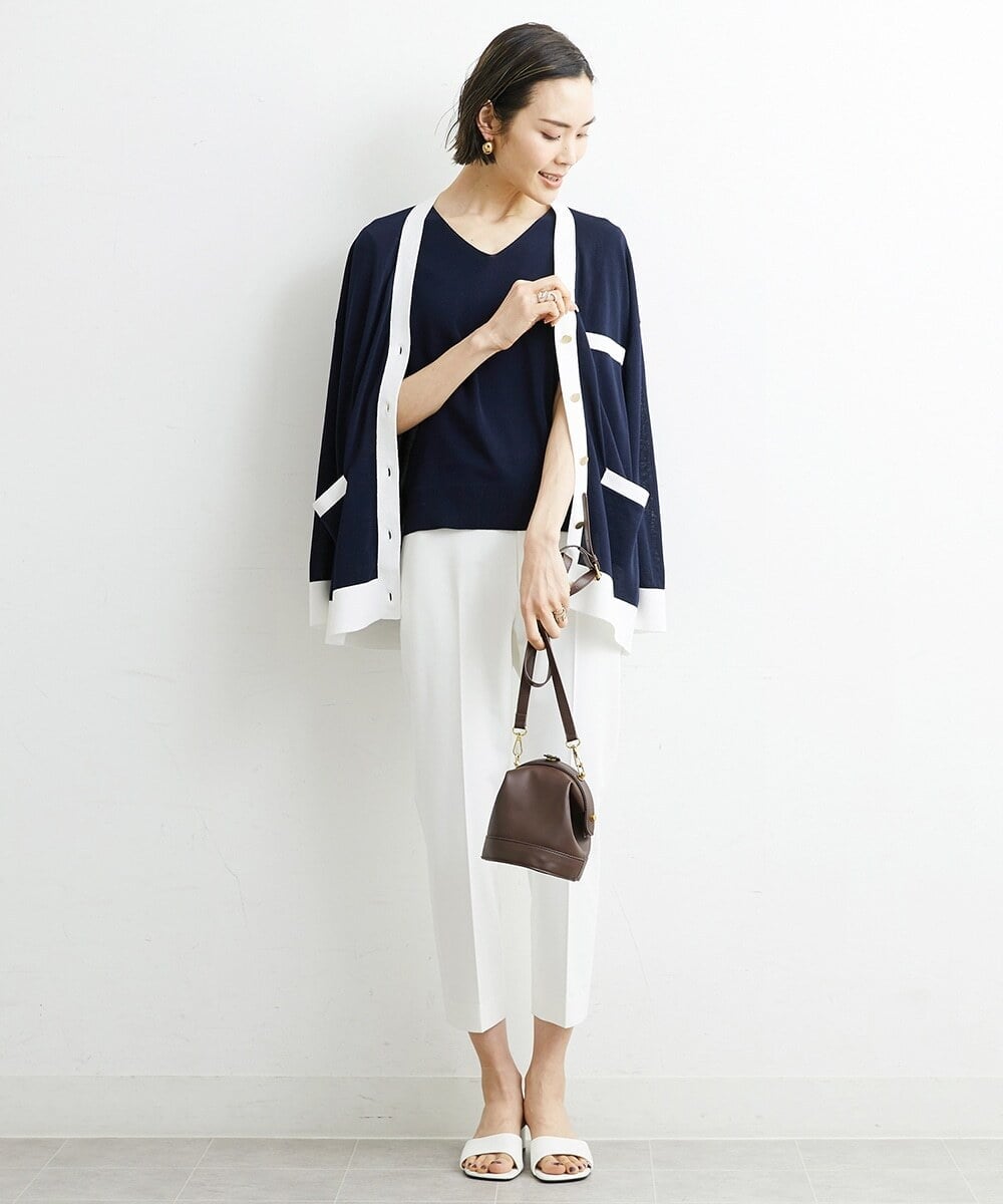 F6SGS26230 MICHEL KLEIN(小さいサイズ)(メゾン ドゥ サンク) [小さいサイズ]Vネックメタルボタンロングカーディガン（アンサンブル対応） ネイビー(57)