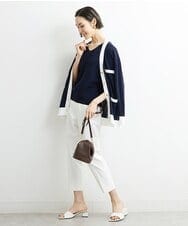 F6SGS26230 MICHEL KLEIN(小さいサイズ)(メゾン ドゥ サンク) [小さいサイズ]Vネックメタルボタンロングカーディガン（アンサンブル対応） ネイビー(57)