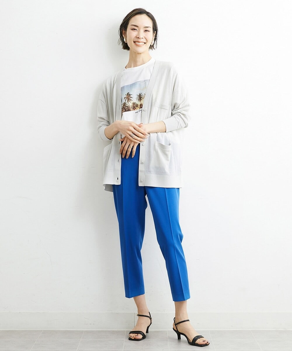 F6SGS26230 MICHEL KLEIN(小さいサイズ)(メゾン ドゥ サンク) [小さいサイズ]Vネックメタルボタンロングカーディガン（アンサンブル対応） ネイビー(57)