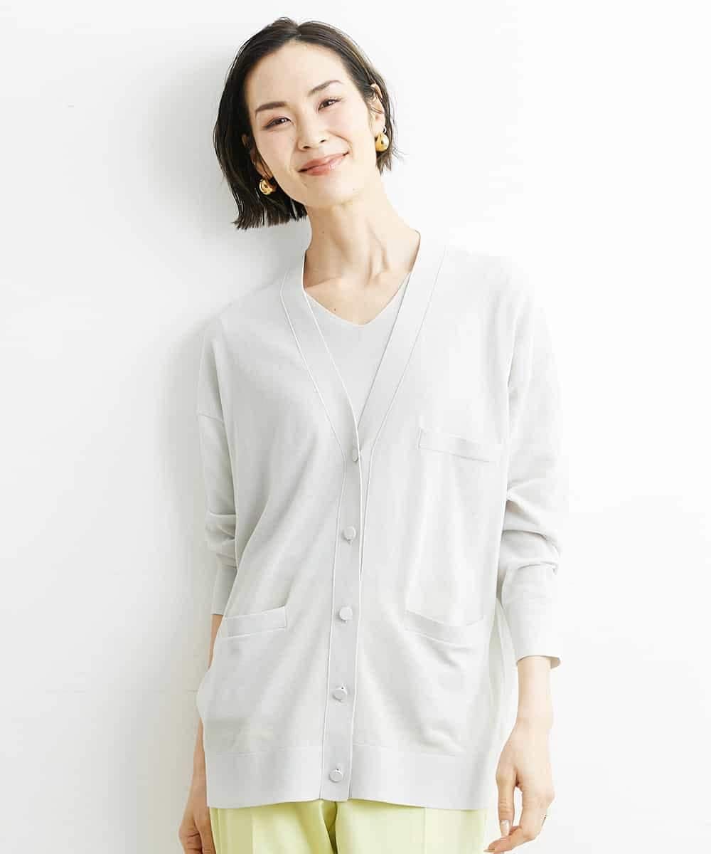F6SGS26230 MICHEL KLEIN(小さいサイズ)(メゾン ドゥ サンク) [小さいサイズ]Vネックメタルボタンロングカーディガン（アンサンブル対応） ネイビー(57)