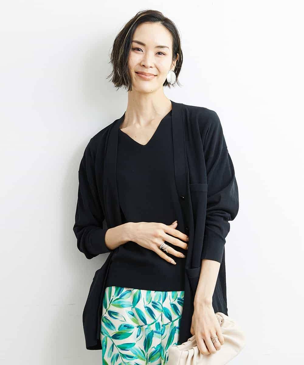 F6SGS26230 MICHEL KLEIN(小さいサイズ)(メゾン ドゥ サンク) [小さいサイズ]Vネックメタルボタンロングカーディガン（アンサンブル対応） ネイビー(57)