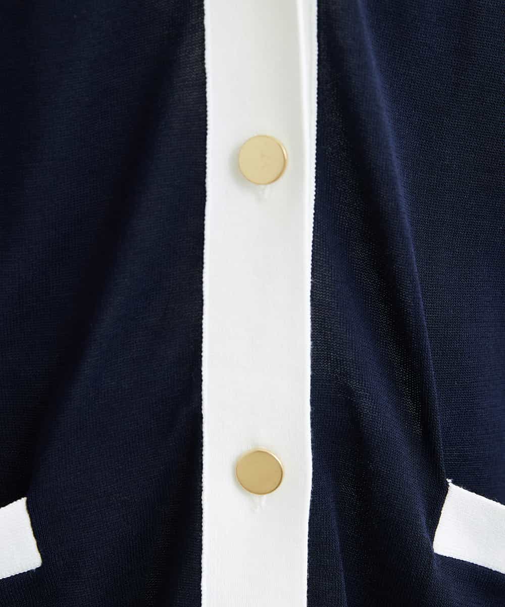 F6SGS26230 MICHEL KLEIN(小さいサイズ)(メゾン ドゥ サンク) [小さいサイズ]Vネックメタルボタンロングカーディガン（アンサンブル対応） ネイビー(57)