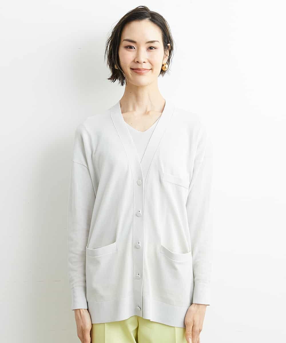 F6SGS26230 MICHEL KLEIN(小さいサイズ)(メゾン ドゥ サンク) [小さいサイズ]Vネックメタルボタンロングカーディガン（アンサンブル対応） ネイビー(57)