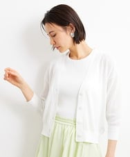 F6SGS30210 MICHEL KLEIN(小さいサイズ)(メゾン ドゥ サンク) [小さいサイズ]フィッシュネットVネックカーディガン（アンサンブル対応） ブラウン(87)