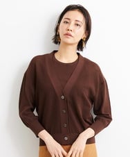 F6SGS30210 MICHEL KLEIN(小さいサイズ)(メゾン ドゥ サンク) [小さいサイズ]フィッシュネットVネックカーディガン（アンサンブル対応） ブラウン(87)