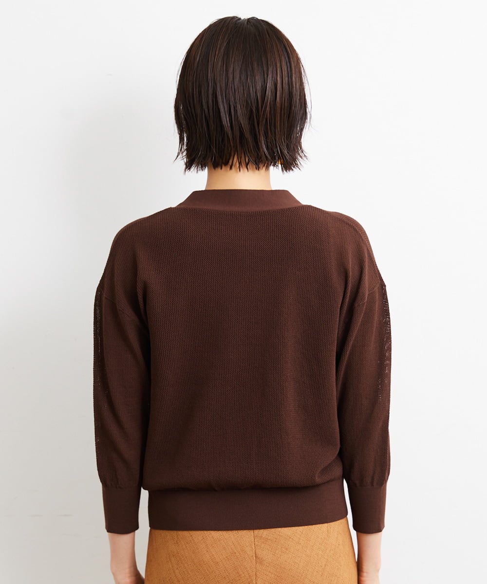 F6SGS30210 MICHEL KLEIN(小さいサイズ)(メゾン ドゥ サンク) [小さいサイズ]フィッシュネットVネックカーディガン（アンサンブル対応） ブラウン(87)