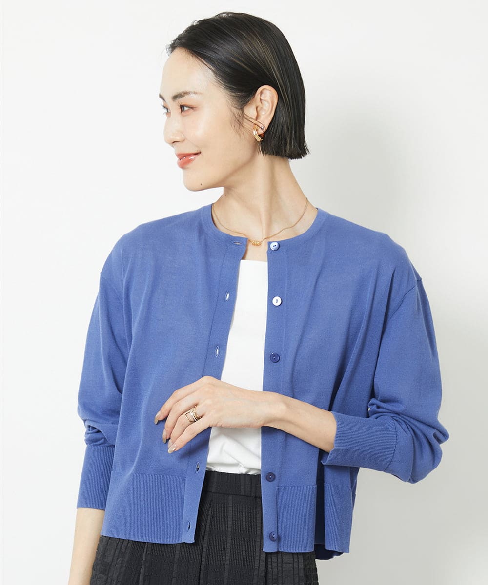 F6SGV32230 MICHEL KLEIN(小さいサイズ)(メゾン ドゥ サンク) [小さいサイズ]ドライタッチシアーカーディガン ライトブルー(53)