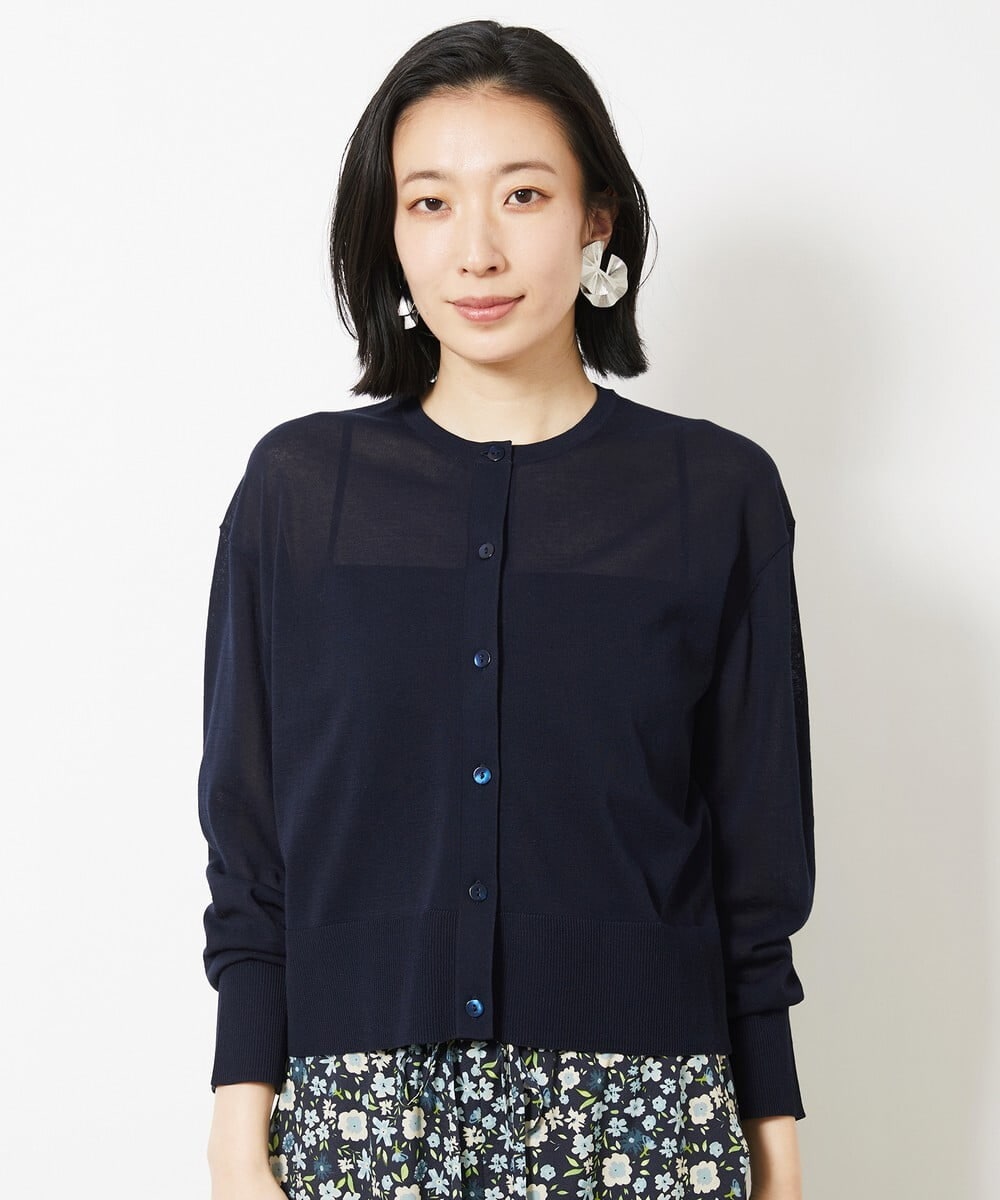F6SGV32230 MICHEL KLEIN(小さいサイズ)(メゾン ドゥ サンク) [小さいサイズ]ドライタッチシアーカーディガン ライトブルー(53)