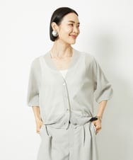 F6SJA02180 MICHEL KLEIN(小さいサイズ)(メゾン ドゥ サンク) [小さいサイズ]Vネックシアーカーディガン ライトグレー