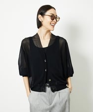 F6SJA02180 MICHEL KLEIN(小さいサイズ)(メゾン ドゥ サンク) [小さいサイズ]Vネックシアーカーディガン ブラック