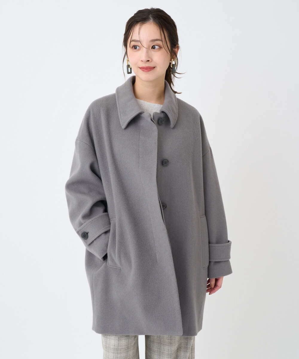 F6UAD01550 MICHEL KLEIN(小さいサイズ)(メゾン ドゥ サンク) [小さいサイズ]スーパー100sウールステンカラーコート ブラック