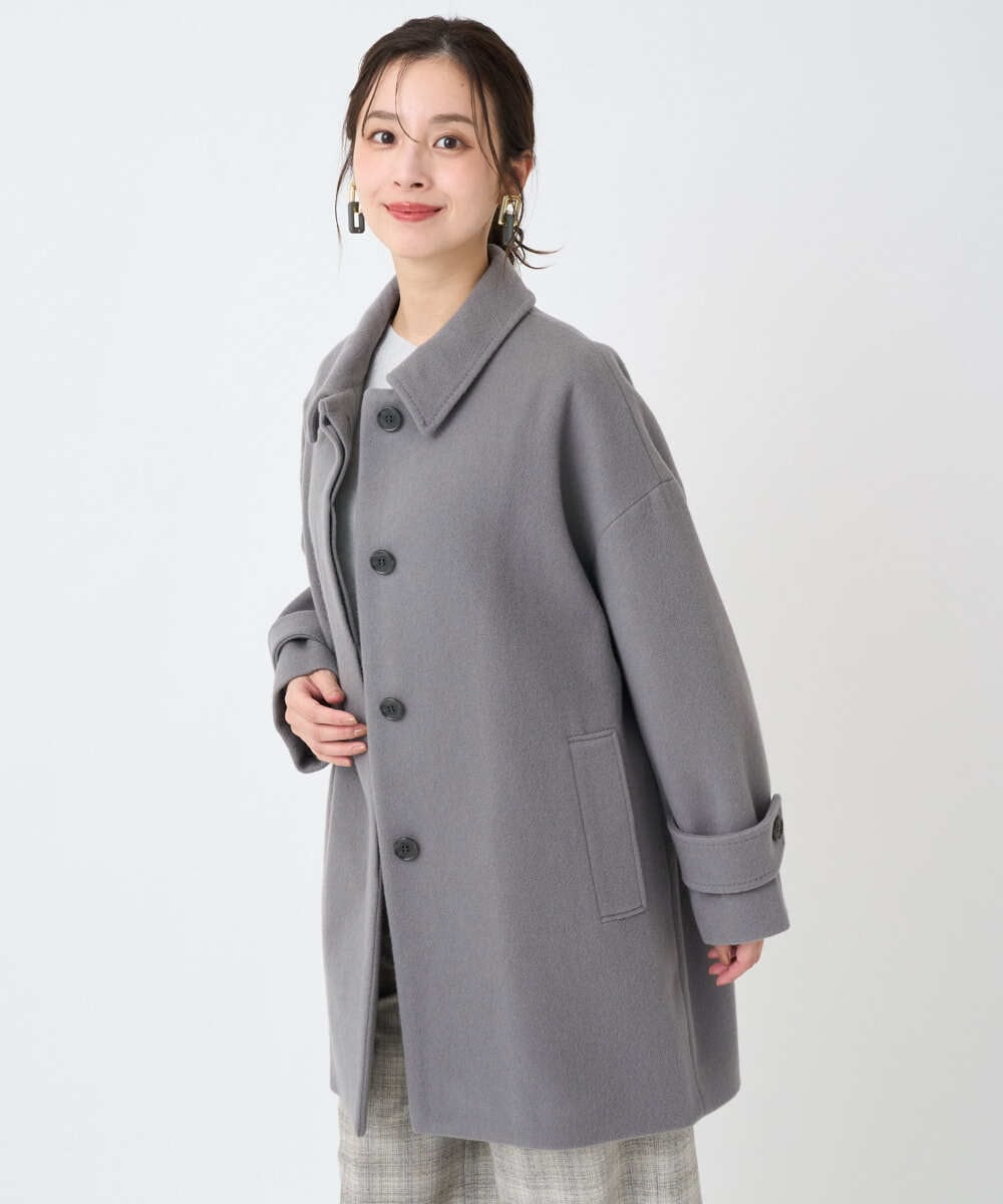 F6UAD01550 MICHEL KLEIN(小さいサイズ)(メゾン ドゥ サンク) [小さいサイズ]スーパー100sウールステンカラーコート ブラック