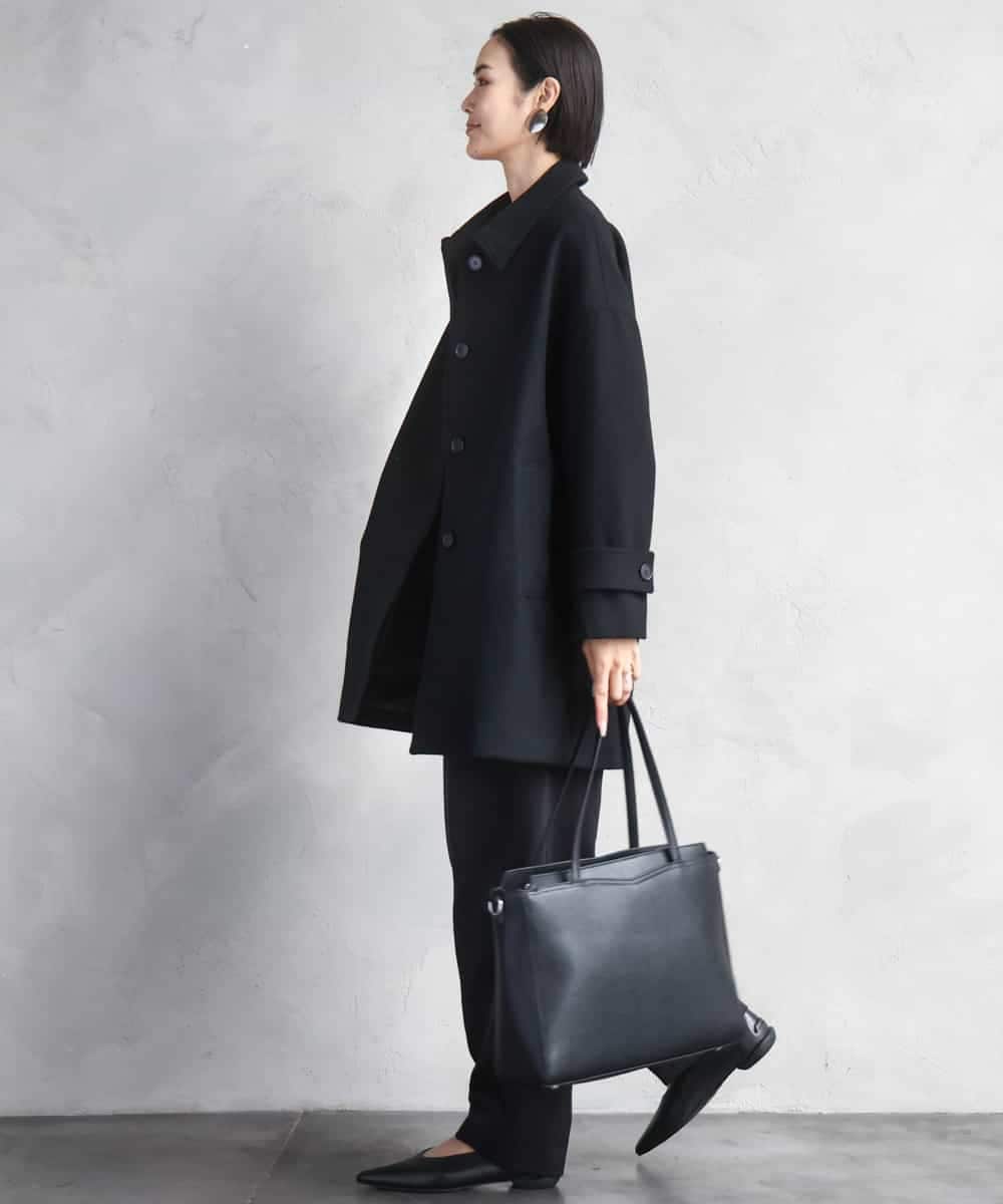 F6UAD01550 MICHEL KLEIN(小さいサイズ)(メゾン ドゥ サンク) [小さいサイズ]スーパー100’sウールステンカラーコート ブラック