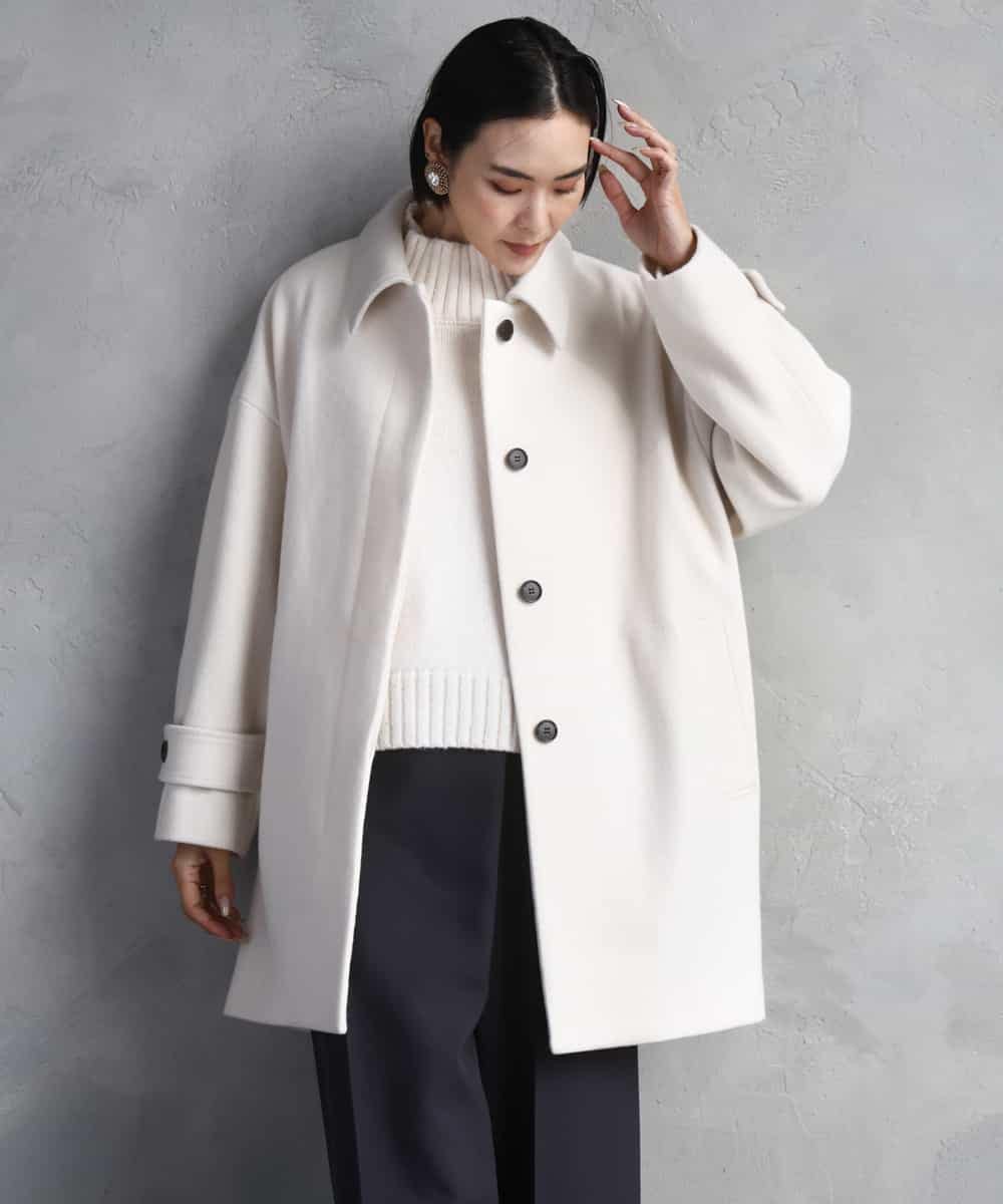 F6UAD01550 MICHEL KLEIN(小さいサイズ)(メゾン ドゥ サンク) [小さいサイズ]スーパー100’sウールステンカラーコート ブラック