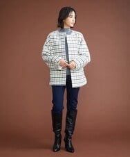 F6UAS35720 MICHEL KLEIN(小さいサイズ)(メゾン ドゥ サンク) [小さいサイズ]ウィンドペンチェックノーカラーコート（オリジナル素材） アイボリー(80)