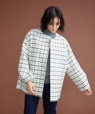 F6UAS35720 MICHEL KLEIN(小さいサイズ)(メゾン ドゥ サンク) [小さいサイズ]ウィンドペンチェックノーカラーコート（オリジナル素材） アイボリー(80)