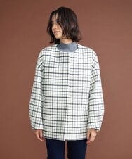 F6UAS35720 MICHEL KLEIN(小さいサイズ)(メゾン ドゥ サンク) [小さいサイズ]ウィンドペンチェックノーカラーコート（オリジナル素材） アイボリー(80)