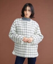 F6UAS35720 MICHEL KLEIN(小さいサイズ)(メゾン ドゥ サンク) [小さいサイズ]ウィンドペンチェックノーカラーコート（オリジナル素材） アイボリー(80)