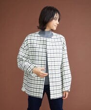 F6UAS35720 MICHEL KLEIN(小さいサイズ)(メゾン ドゥ サンク) [小さいサイズ]ウィンドペンチェックノーカラーコート（オリジナル素材） アイボリー(80)