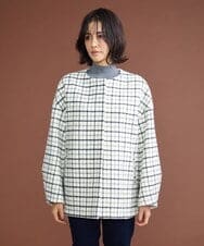 F6UAS35720 MICHEL KLEIN(小さいサイズ)(メゾン ドゥ サンク) [小さいサイズ]ウィンドペンチェックノーカラーコート（オリジナル素材） アイボリー(80)
