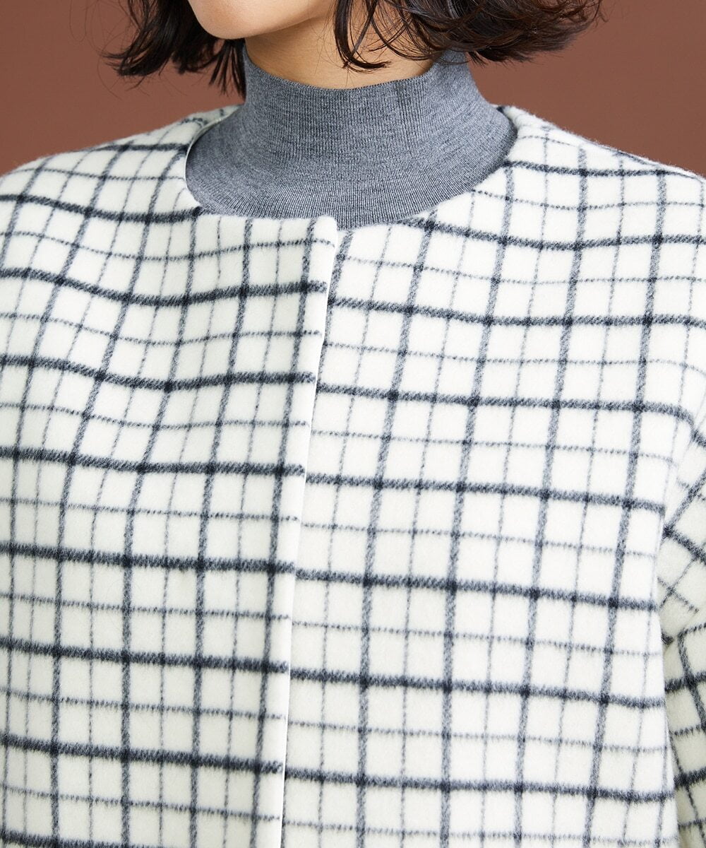 F6UAS35720 MICHEL KLEIN(小さいサイズ)(メゾン ドゥ サンク) [小さいサイズ]ウィンドペンチェックノーカラーコート（オリジナル素材） アイボリー(80)