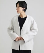F6UAV43390 MICHEL KLEIN(小さいサイズ)(メゾン ドゥ サンク) [小さいサイズ]モヘアシャギーノーカラーコート ブルー(55)